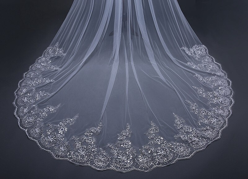 3/4/5 Meter White Ivory Cathedral Wedding Veils Long Lace Edge Bridal Veil with Comb Wedding Accessories Bride Veu Wedding Veil