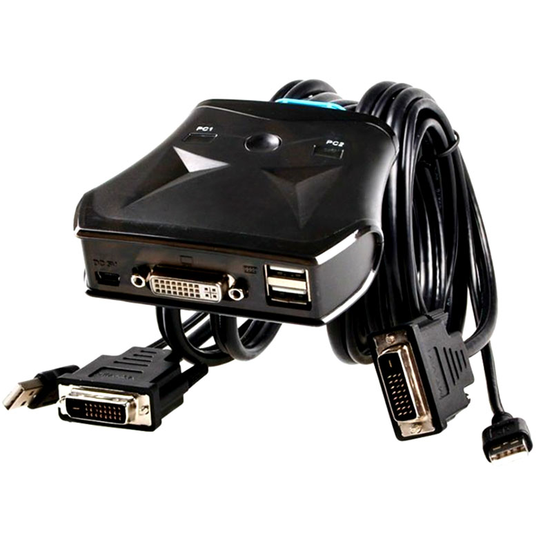 2 Poort Dvi Kvm Switch Dual Monitor Computer Switcher Met Externe Schakelaar Knop Usb 2.0 Hub Ingebouwde