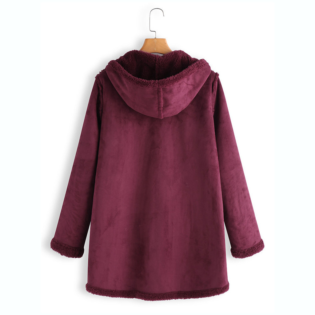 Women's Coat tops Pocket Winter Autumn Plush Hooded Long Sleeve Warm Coat Women Jacket Overcoat Blouse