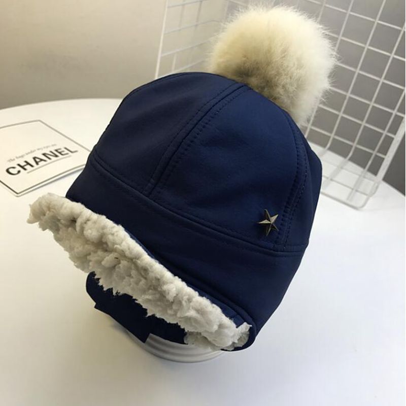 Orecchio caldo Cappello Del bambino di Inverno per I Bambini Pompon di Pelliccia Accessori Infantili Del bambino Del bambino Delle Ragazze Dei Ragazzi Del bambino Della Ragazza del Ragazzo del Cappello del Cofano cap cofano Enfant: stile 2 marina militare blu