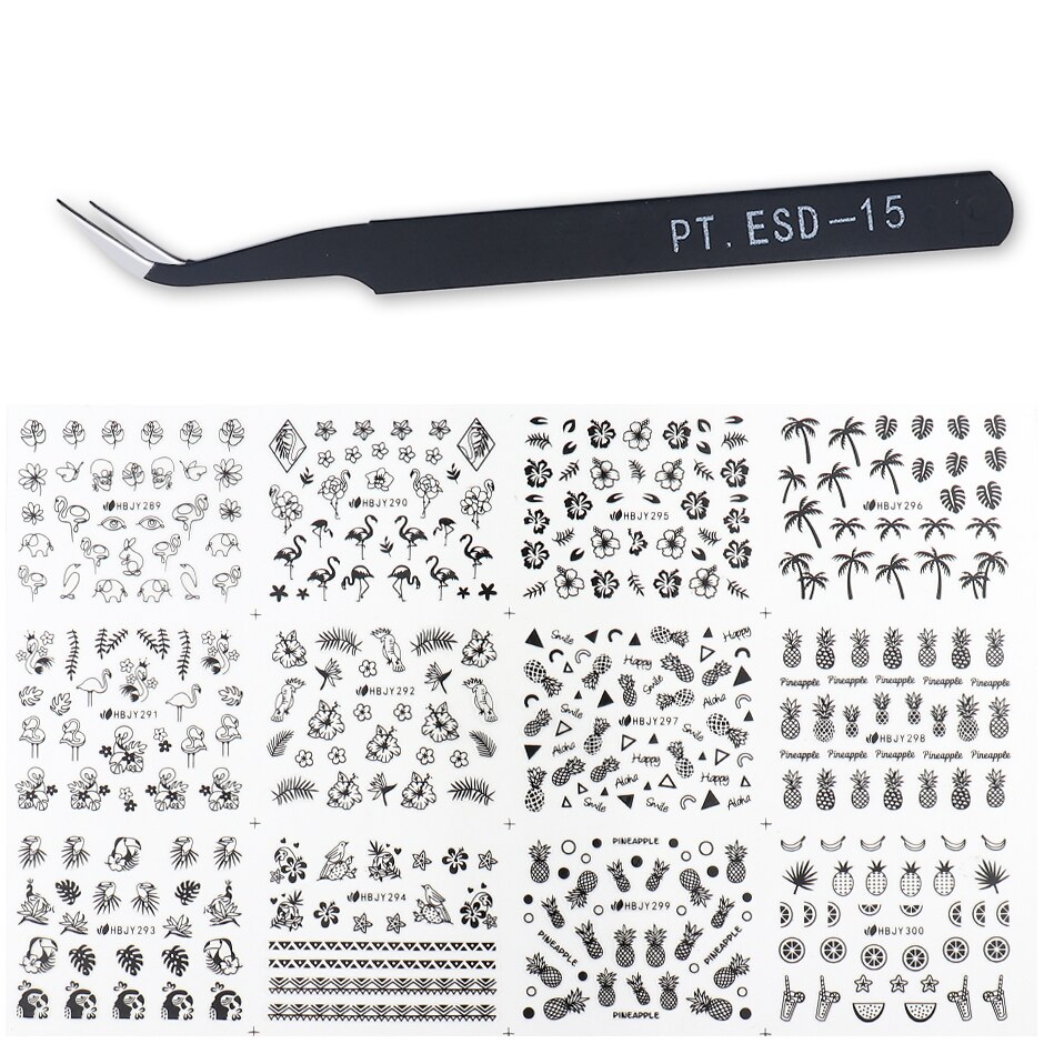 Musta kulta 3d kynsi tarra setti lehti perhonen sekakuvio tee itse koristeet tarrat manikyyri liima hurmaa kynnet työkalut  ch1811: Hbjy 289-300 b- sarja 2