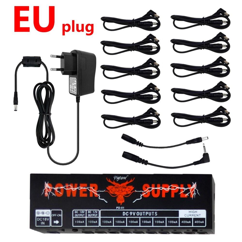 Pigtone PD-01 Power Supply 10 Lsolated Outputs 9V 12V 18V for Guitar Effects Pedal: EU plug