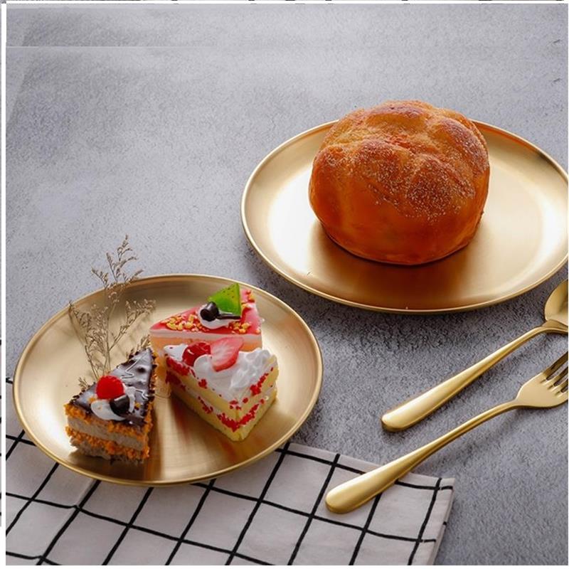 4 Stuks Gouden Bruiloft Platen Ronde Brood Gerechten Luxe Servies Disc Roestvrij Staal Dessert Snack Dienen Plaat Nordic Servies