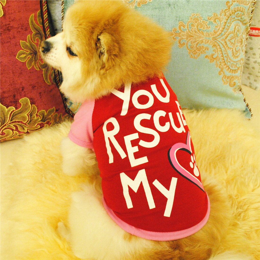 Você resgatou meu coração moda carta imprimir camisas para animais de estimação verão roupas para cães pequenos filhote de cachorro chihuahua cachorro camisa