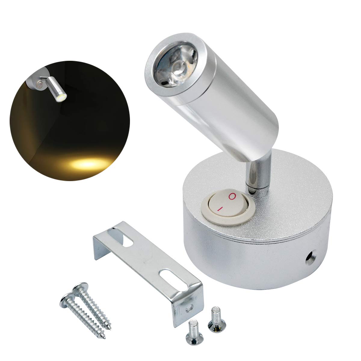 1PCS Warm LED Wall Spot Light Ceiling Reading Spotlight Bedside Lamp Switch 12V