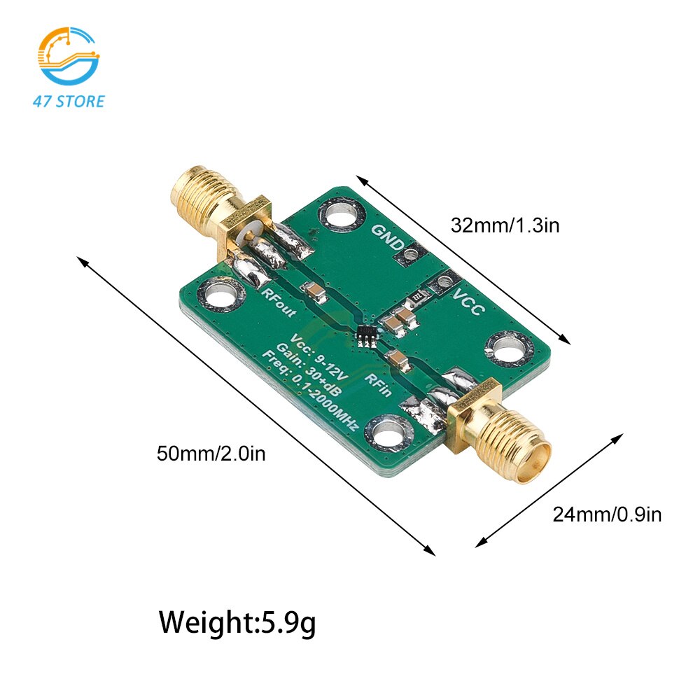 Amplificador de banda ancha de Radio, 0,1-2000MHz, 32dB, 9-12V, bajo nivel de ruido, LNA, instrumento eléctrico