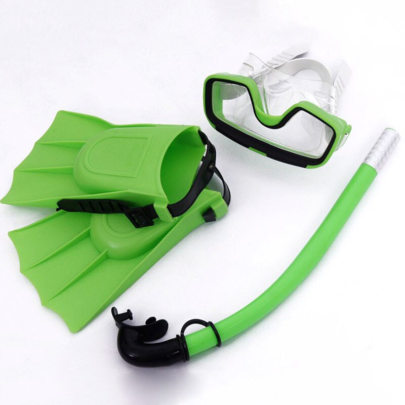 Kids Diving Mask Set - Anti-Fog Goggles & Snorkel Fins - Children Swimming Gear: Green