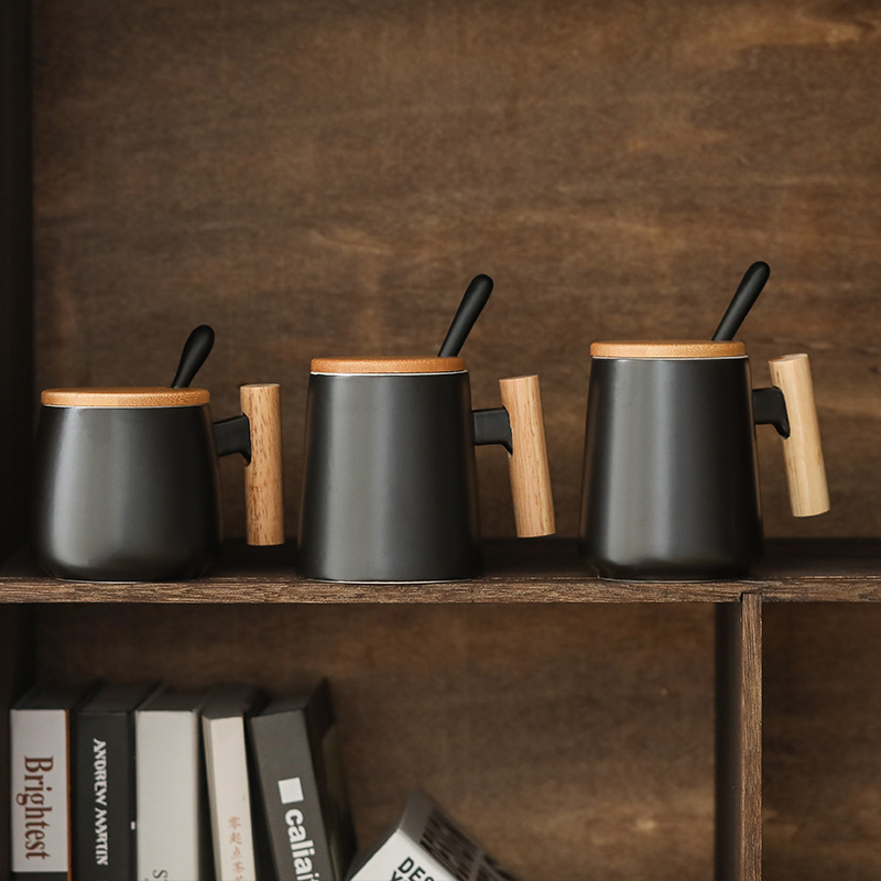 Taza sencilla de cerámica nórdica para el hogar, vaso de agua para café, práctico con tapa