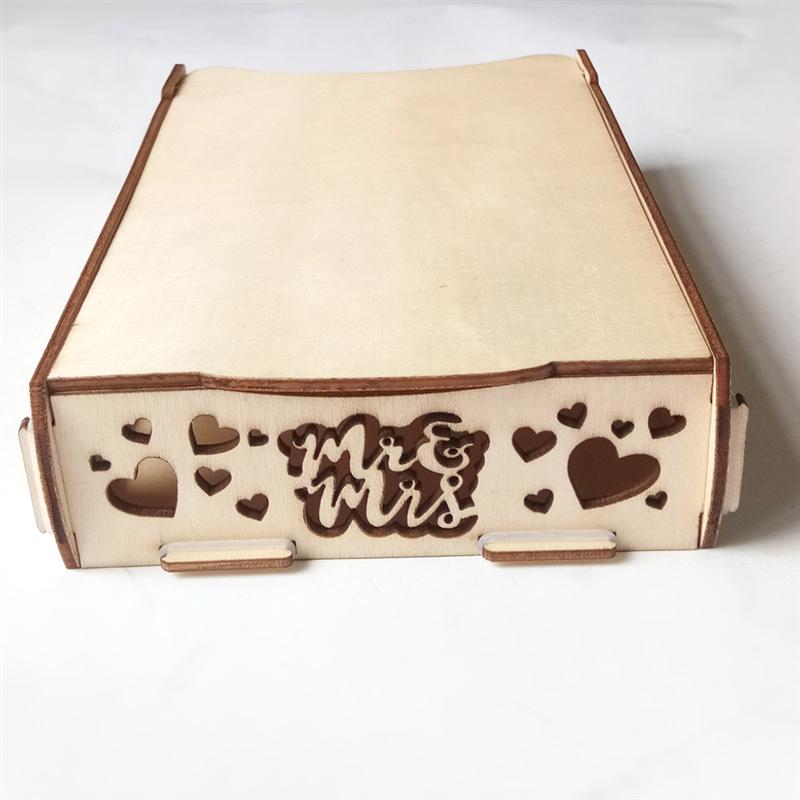Libro de invitados de madera Retro caja de firmas de boda de madera caja de almacenamiento de piezas de madera en forma de corazón (no contiene bloques en forma de corazón)