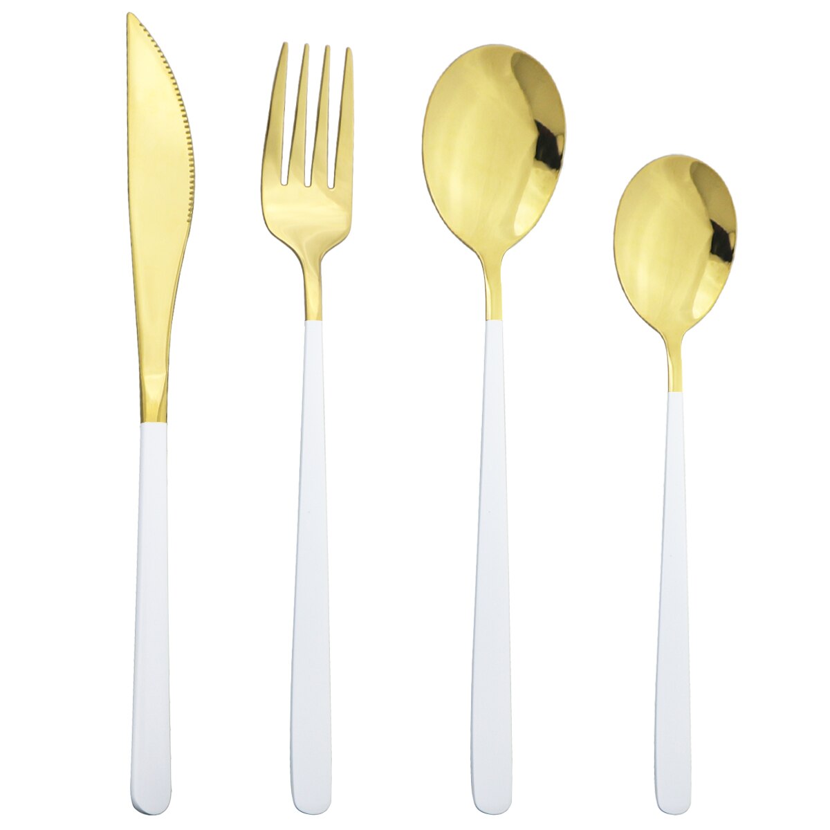 4 -delige paarsgouden serviesset, 18/10 roestvrijstalen besteksets, mes, vork, dessertlepels, bestekset, keukenserviesset: Witgoud