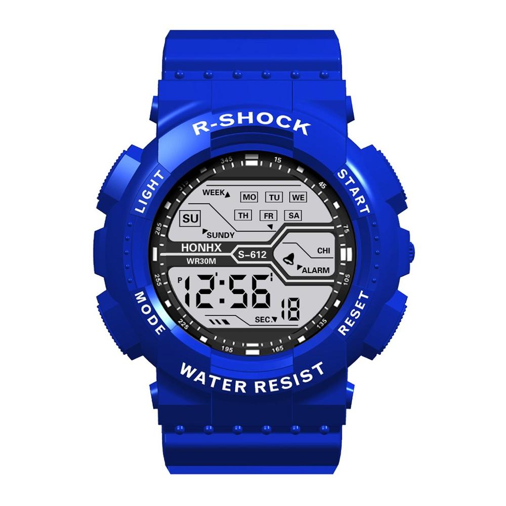 Herreur deluxe digital led smart date sport herre drenge udendørs business boutique elektronisk ur часы мужские: Blå