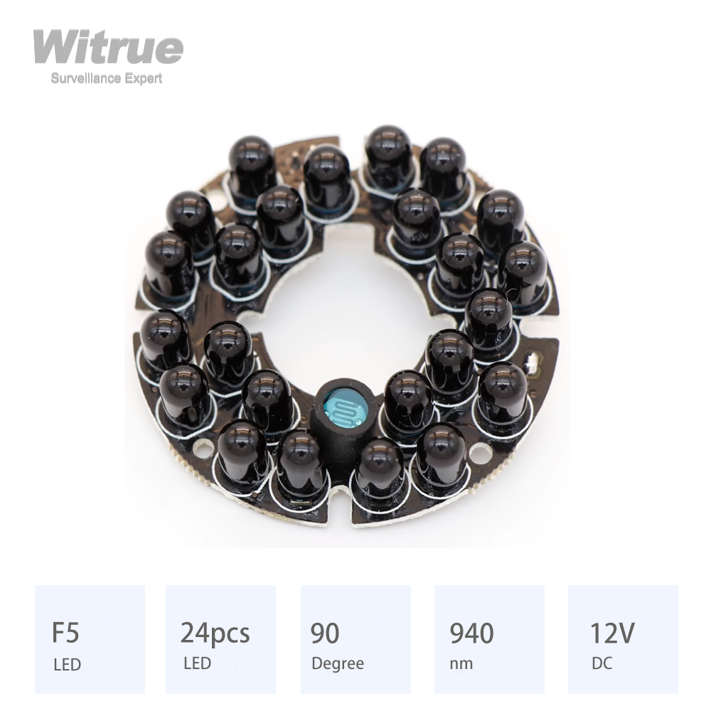 Witrue-placa LED IR de 24 granos, 940nm, 90 grados de diámetro, 44MM, cc 12V, 0.19A, ACCESORIOS CCTV para lente de 2,8 MM, 3,6 MM y 4MM