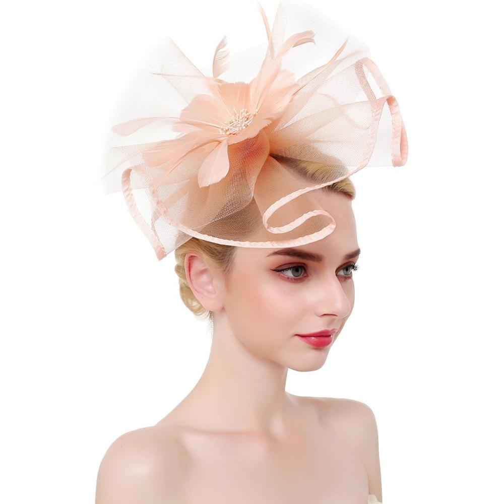 Sombrero de malla de plumas Fascinator para mujer, , diadema de flores grandes, Clip, boda, novia, de té, iglesia, novedad de: Amarillo