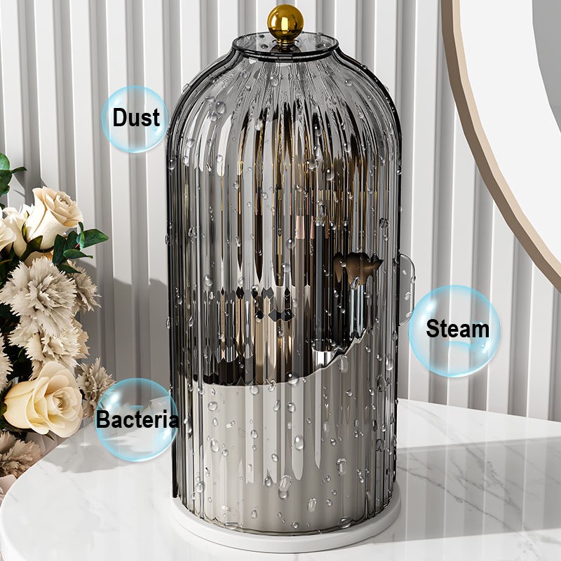 360 ° Rotierender Make-up-Pinselhalter mit Deckel, luxuriöser Kosmetik-Organizer, Lippenstift, Augenbrauenstifthalter, Lidschatten-Aufbewahrungsbox