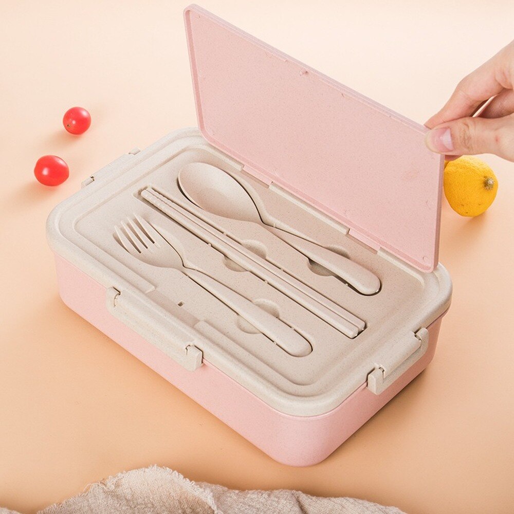 Japanese-style 3 Grid Plastic Rectangle Child Kids Student Insulated Container Bento Lunch Food Box