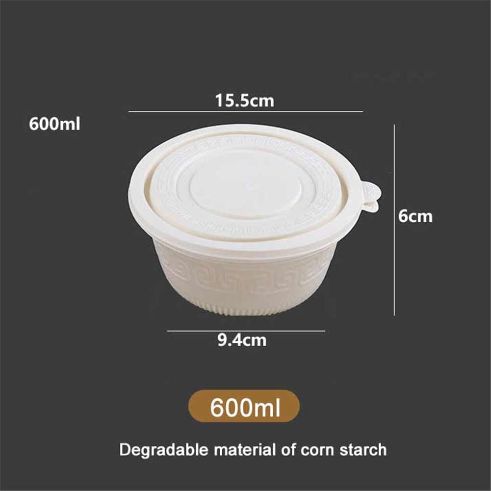 Disposable Round Environment-friendly Degradable Corn Starch Lunch Box Take out Package Box Corn Starch Bento Package Bowl: 600ml