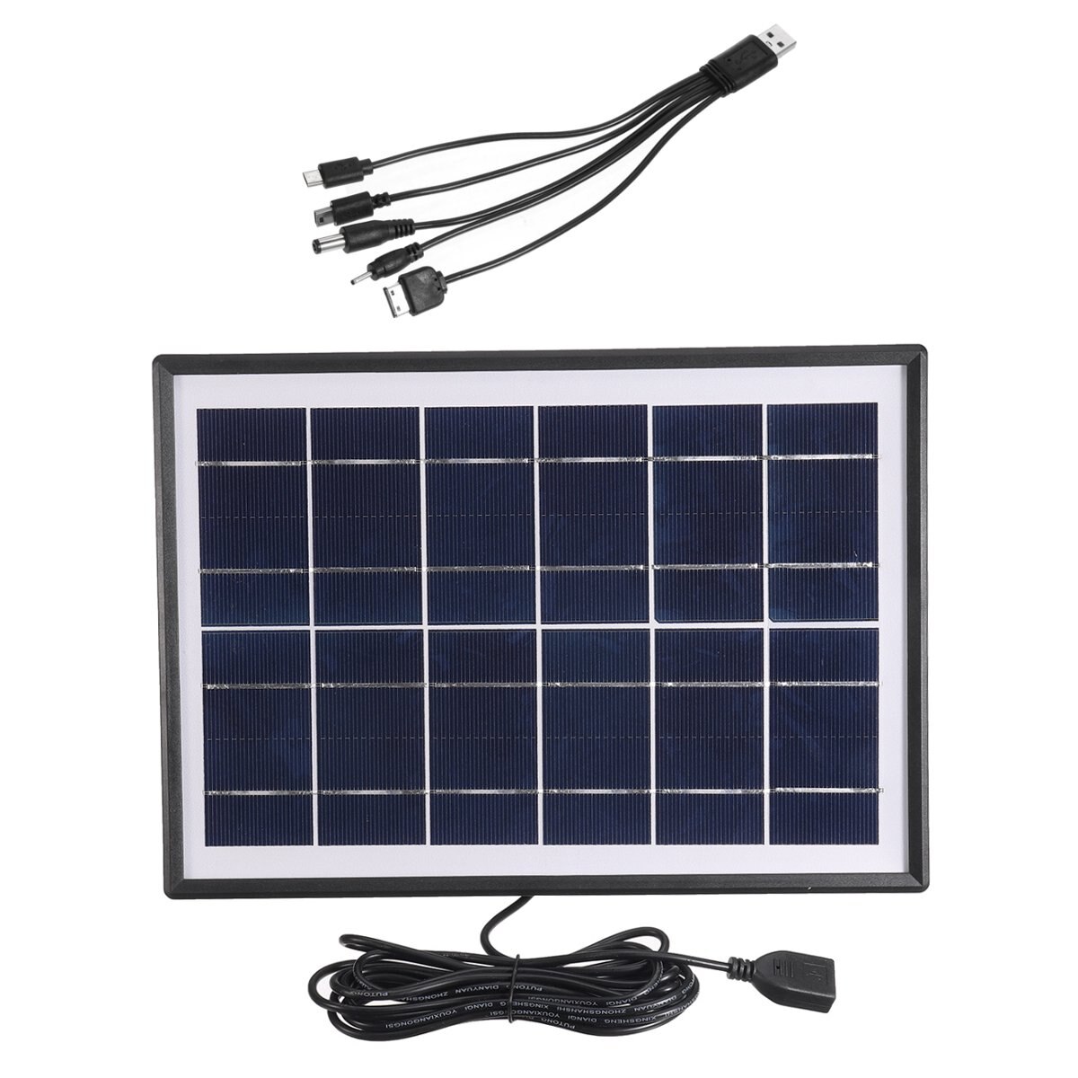 6W 6V Glass Polysilicon Solar Panel Cell With 5-in-1 Cable Outdoor Portable Photovoltaic Cell for Battery Charger Solar System