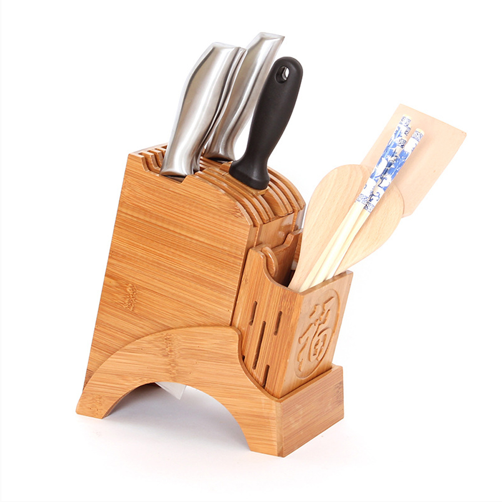 Multifunctionele Kinfe Cutter Natuurlijke Bamboe Opslag Houder Rack Huishoudelijke Duurzaam Mes Plank Blok Gebruiksvoorwerp Stand Voor Keuken