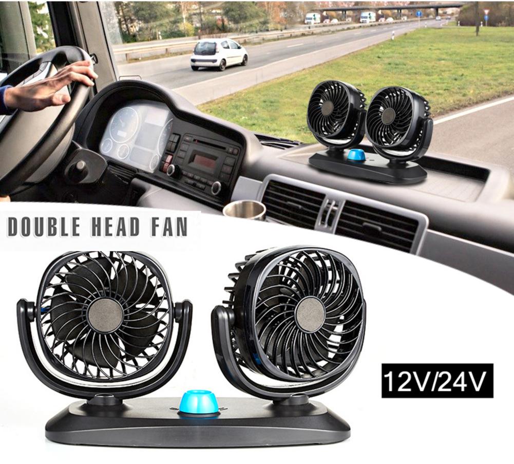 Car Truck Fan 12V/24V Optional Universal Double Head Powerful Cooling Electric Fan Wind Fan 360 Degree Rotatable