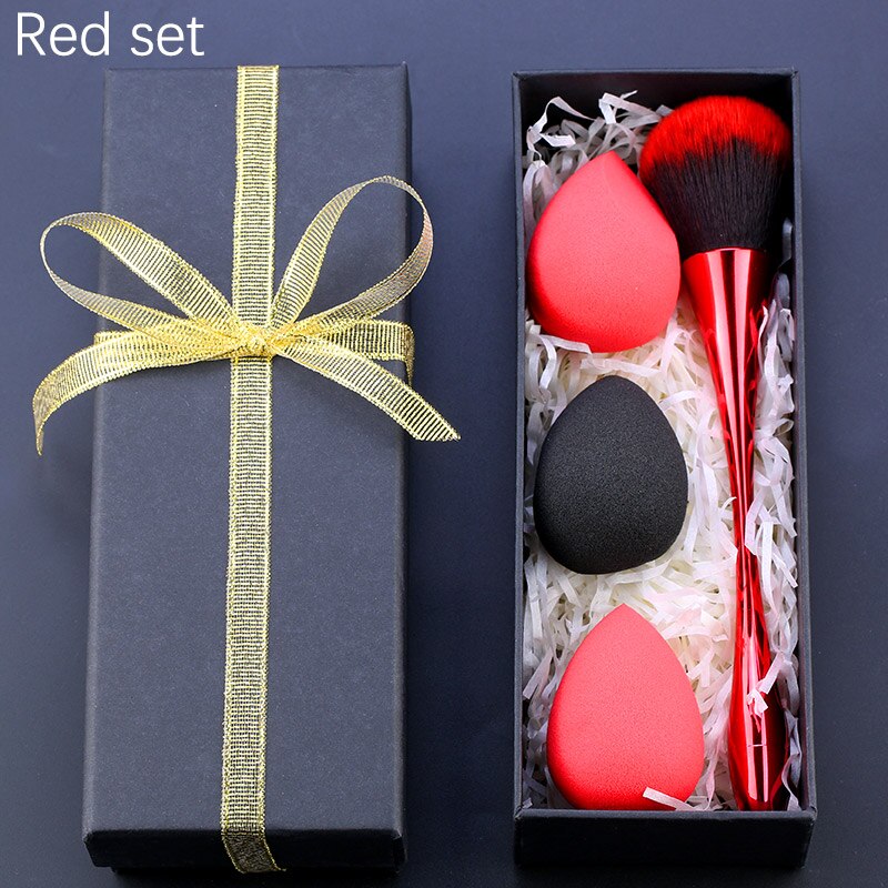 Make-up kwast spons puff set blush foundation kwast superzachte spons cosmetische schoonheid make-up tool prachtig verpakt: Rode set
