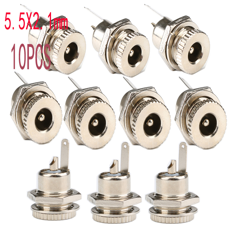 10Pcs DC 5.5x2.1mm 3.5x1.3mm 2.1 2.5 Connectors DC Power Plug Male Female Jack Socket Nut Panel Mount DC Power Adapter Connector: MULTI