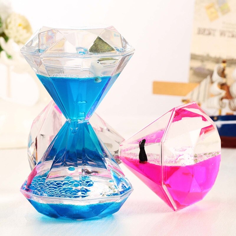 Diamant Vormige Drijvende Vloeibare Motion Waskolf Timer Dier Olie Zandloper Voor Sensorische Fidget Kalm Ontspannen Bureau Speelgoed