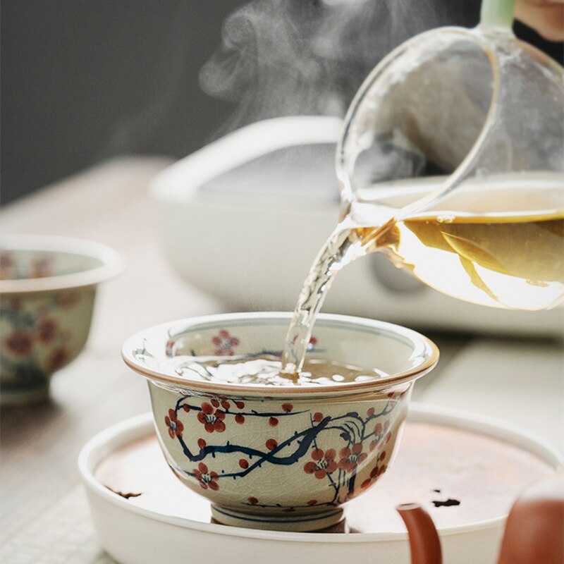 Hand Painted Cup Chinese Antique Plum Pottery Cups Ancients Tea Cup Set Teaware Ceramic Opening Mugs For Tea Ceremony