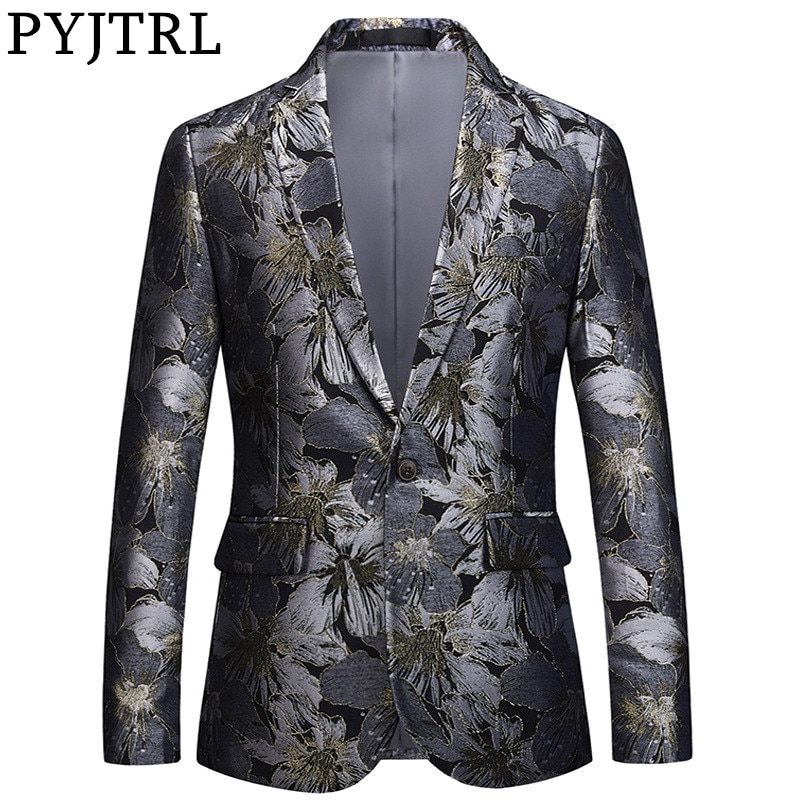 Pyjtrl mænd jacquard blomstret jakkesæt smuk tidemærke slim fit balzers casual frakke tøj til mænd scenetegnere