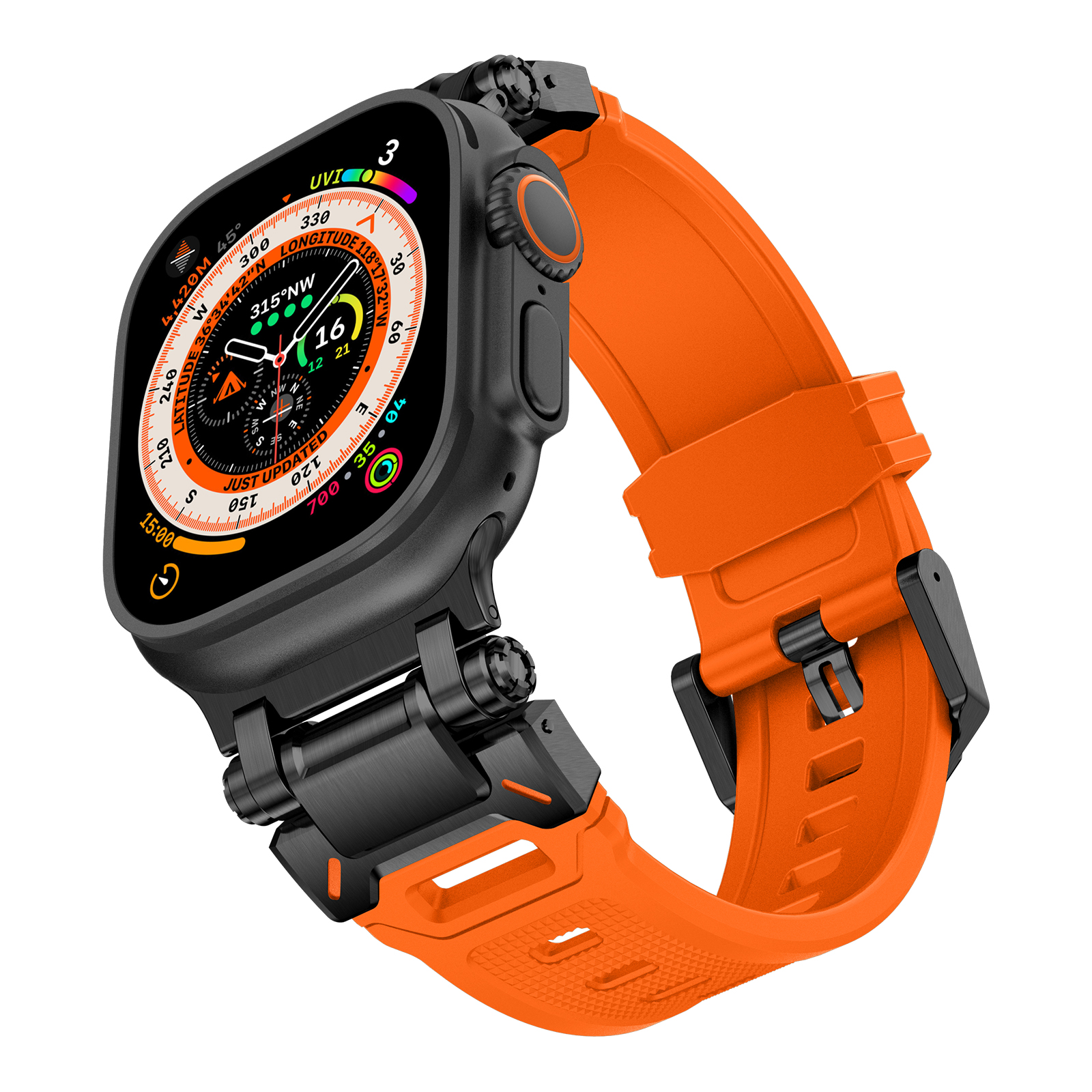 Bracelet en Silicone pour Apple Watch Ultra 2, 49mm 45mm 42mm, métal robuste + Bracelet en caoutchouc, iWatch série 10 9 6 5 7 8 SE, 44mm: Noir Vert / 20mm