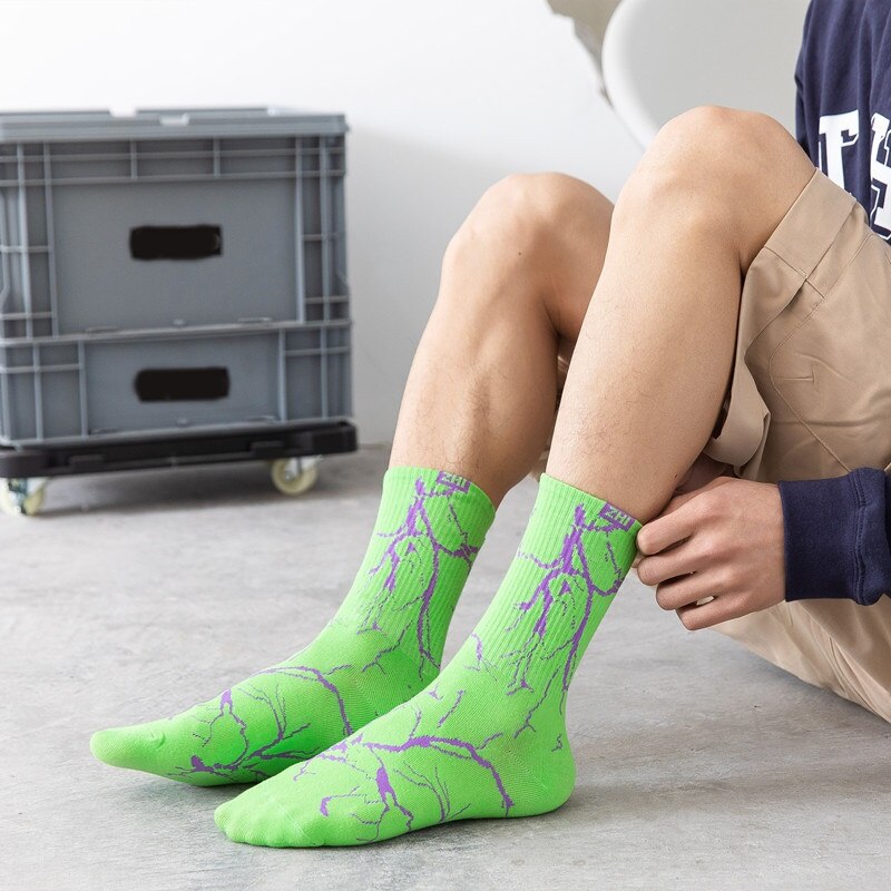 Mode Harajuku Bliksem Sokken Cartoon Grappig Hip Hop Skateboard Sok Unisex Straat Katoen Sport Sok Casual Crew Koppels Soxs