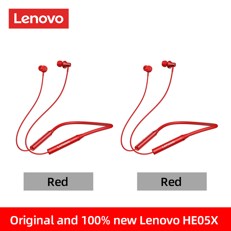 Lenovo HE05X Speaker Sport Wireless Bluetooth 5.0 In-Ear Earphone Waterproof Headphone Sports Neckband Headsets For Mobile Phone: red 2