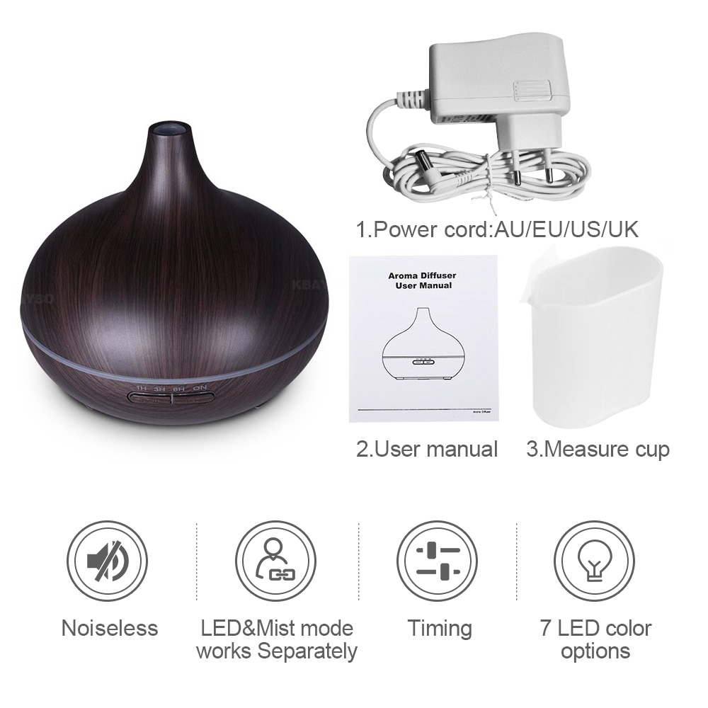 KBAYBO 300ml Air Humidifier Essential Oil Diffuser wood grain Aromatherapy diffusers Aroma purifier MistMaker led light for Home