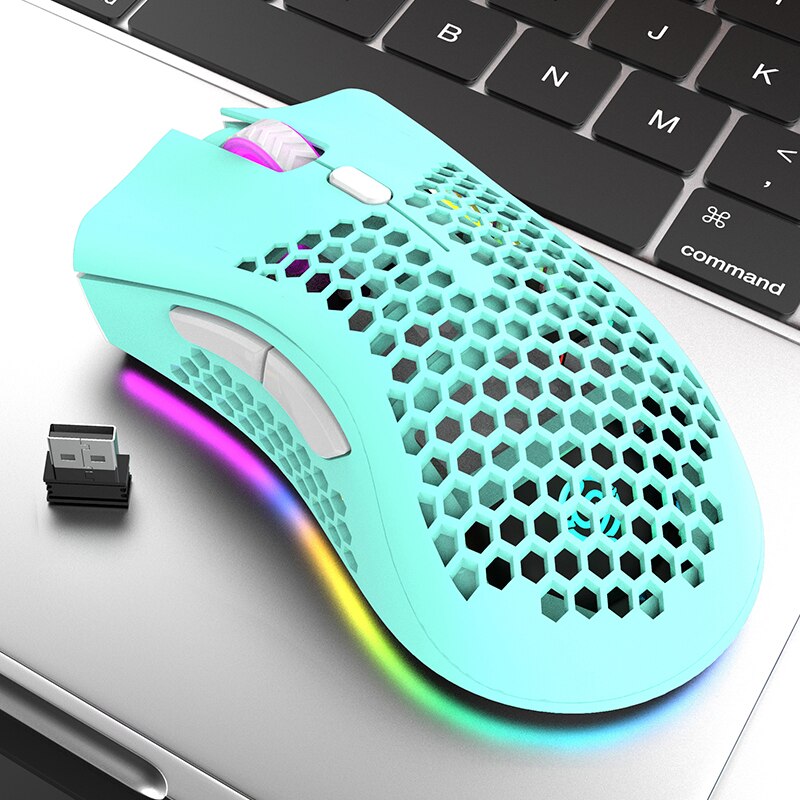 2.4G Rechargeable Wireless Gaming Mouse for Desktop PC Computers RGB Light Honeycomb Hollow Mouse for Gamer Notebook Laptop Mice