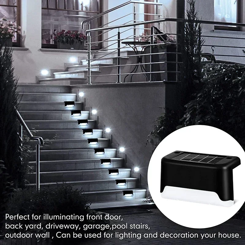 Warmweiße LED-Solar-Stufenlampe, Weg, Treppe, Gartenleuchten im Freien, wasserdichte Balkonleuchte, Dekoration für Terrasse, Treppen, Zaunleuchte