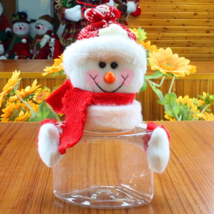 Jul godis burk xmas älg santa snögubbe klar plast godis burk flaska hållare fest dekor behållare: 5