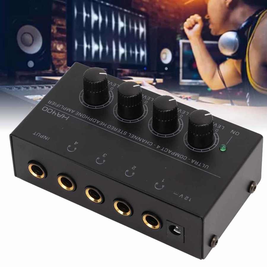 Amplificatore per cuffie 4 canali amplificatore Audio Stereo Splitter per auricolari 1/4in TS spina ue amplificatore Audio Stereo 100-240VAC
