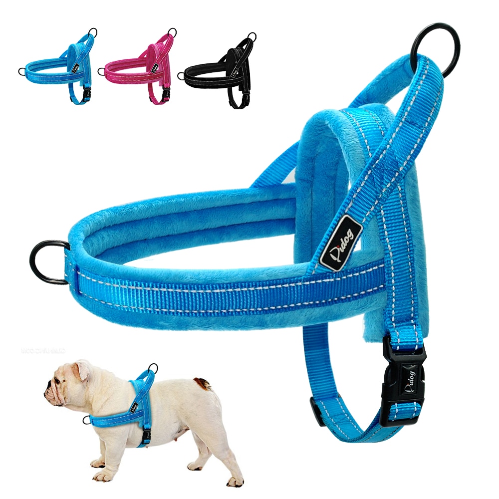 Pitbull Dog Harness Reflective Bull Dog Harness Step In Walking Pet Pug Harnesses for Small Medium Large Dogs Blue Black XS M L