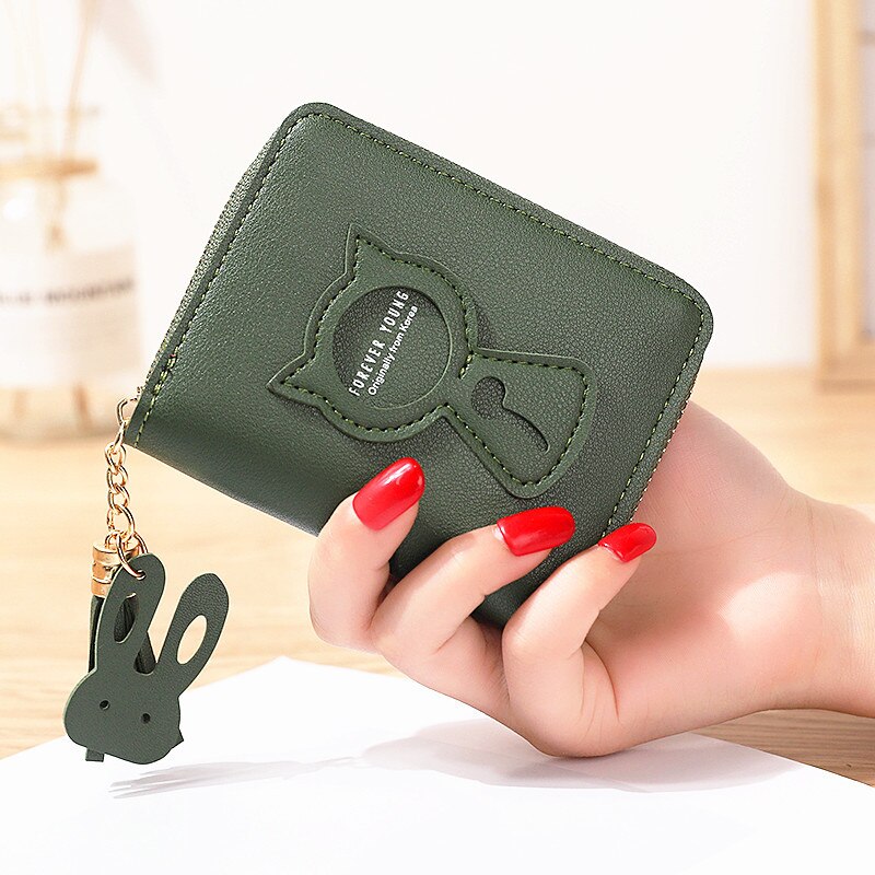 Women Wallet PU Leather Card Holder Coin Purses Zipper Long Female Wallet Cat Applique Cellphone Bag Lady: S5