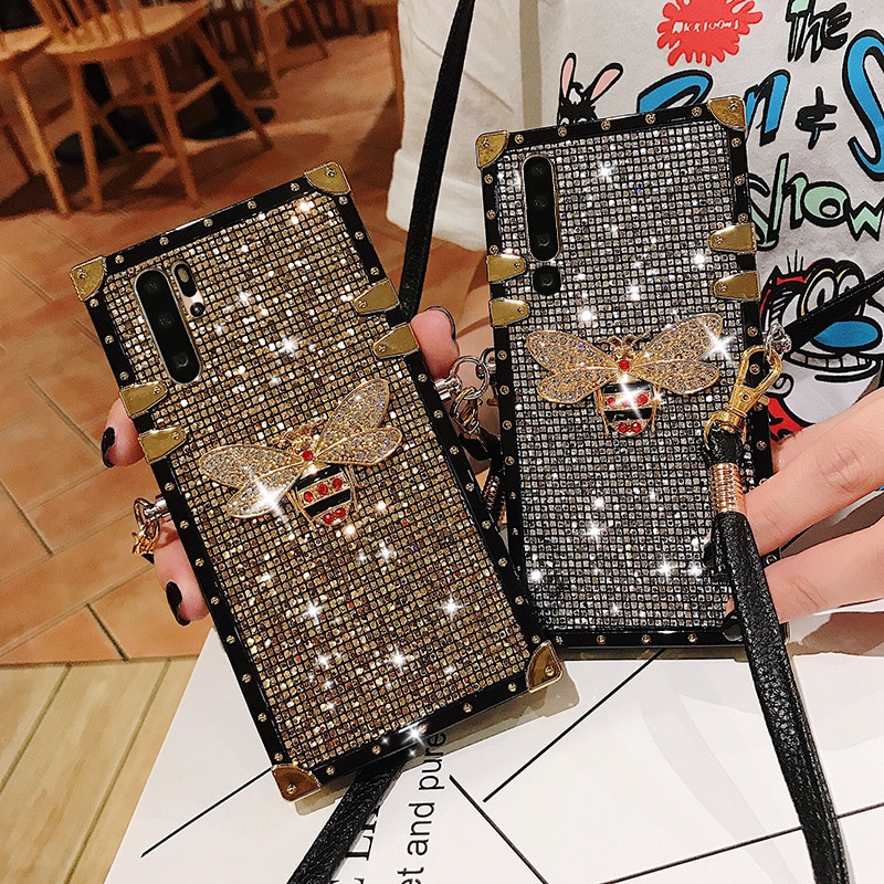 Glitter Crossbody lanyard Case for Huawei P30 P20 Pro Luxury Bling Sequins Diamond Phone Case for Huawei P30 Girl Cover Fundas