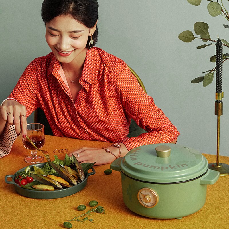 220V Small Pumpkin Electric Wok Home Multi-function Dormitory Small Electric Cooker Cooking Rice Cooking One Pot Electric Cooker