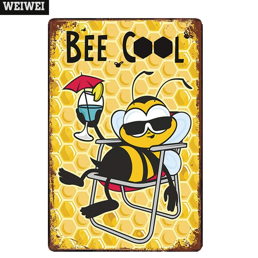 Affiche de miel Happy Bee, Plaque métallique en fer blanc, décoration murale pour jardin, ferme, apiculteur, avertissement, plaques en fer Vintage: 3
