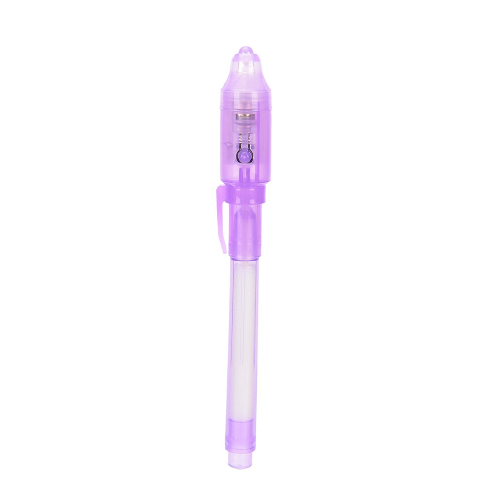 2 In 1 UV Black Light Combo Drawing Invisible Ink Pen Stationery School Office 13.3cm big head light pen: Purple 