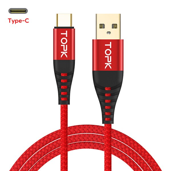 TOPK 3A Quick Charge USB Type C Kabel Voor Xiaom Redmi Note 7 Snelle Opladen Type-C Kabel Voor samsung S9 S10 Plus Mobiele Opladen: Red / 0.5 m