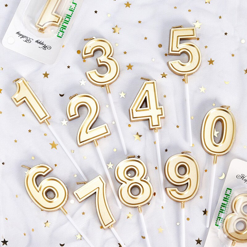 Gold Happy Birthday Number Cake Candles 0 1 2 3 4 5 6 7 8 9 Cake Topper Kids Girls Boys Bar Baby Party Supplies Decoration