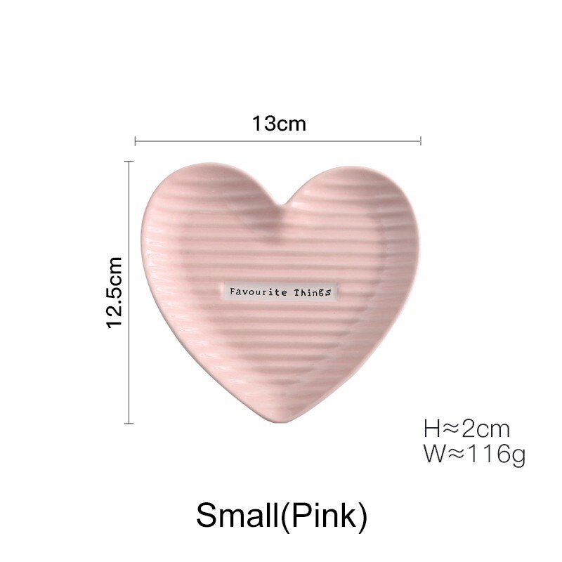 Plato de cerámica con forma de corazón, joyería decorativa, abalorio, plato de , bandeja para comida, vajilla, juego AKUHOME: small Pink