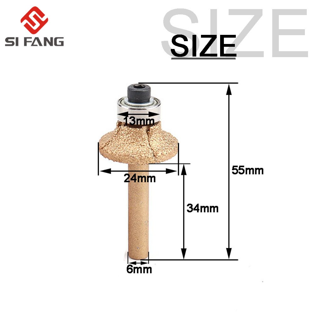 Diamond Router Bits 55 Mm Voor Glas Metalen Bullnose Steen Graniet Marmeren Plaat Rand Profiel Router Cutter Met 6 Mm ronde Schacht