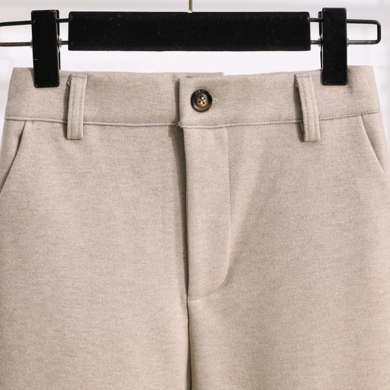 Plus Size Wollen Broek Dames 2024 Herfst Winter Nieuwkomers Beige of Zwart Pakbroek Broek Koreaanse Stijl Elastische Taille Broek