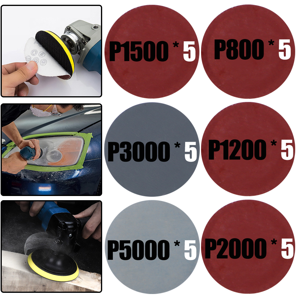 Almohadilla de discos de lijado de 2 y 3 pulgadas, rueda de pulido abrasivo, juego de papel de lija de madera, reparación de faros de coche, Kit de papel de lija de restauración de pulido