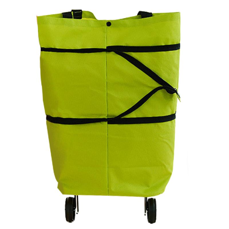 Vrouwen Oxford Herbruikbare Opvouwbare Boodschappentas Winkelwagen Met Wielen Tas Kleine Pull Winkelwagen Vrouwen Shopping Organizer Sleepboot Pakket: Green with Wheel