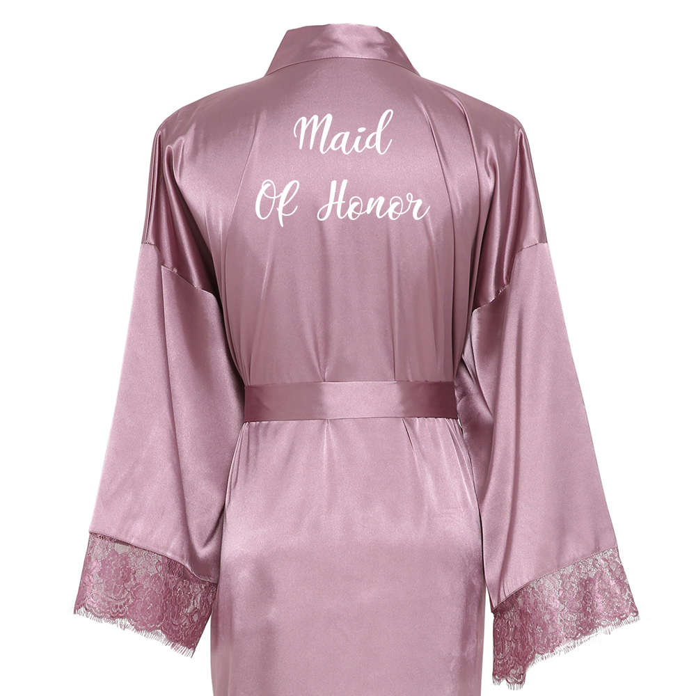 Owiter Brautjungfer mauve Lange Große Ebene murmeln Braut Kimono Seide Satin- Nacht Kleid Kleid Hochzeit Roben Bademantel Spitze Kleid Damen: mauve Dienstmädchen von honor